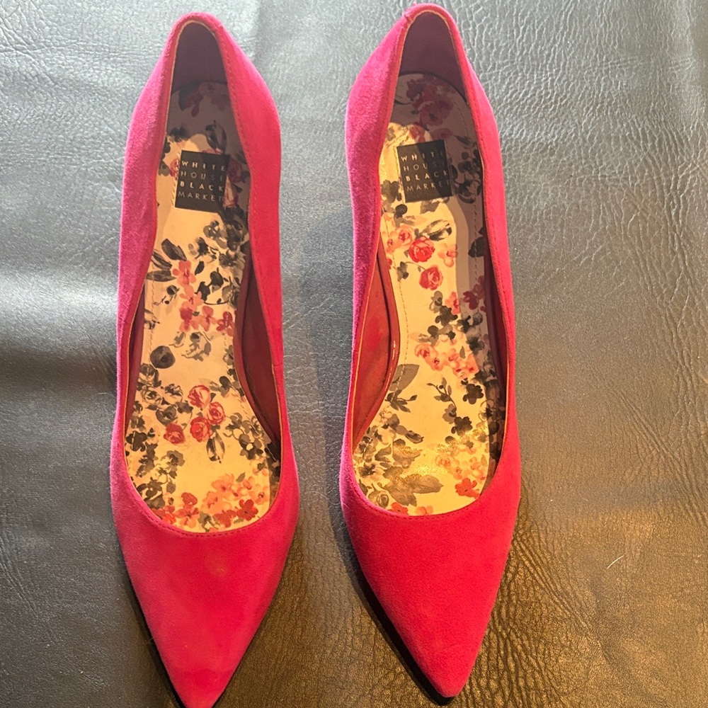 White House Black Market Pink Suede Heels.